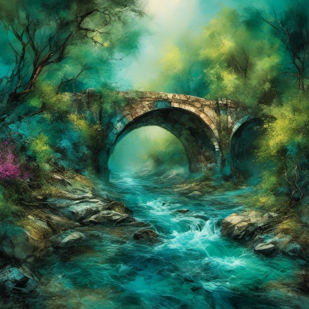 Fantasy River Flows From Bridge Mural