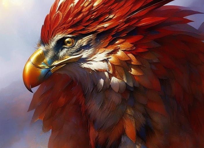 Gryphon Portrait with Epic Wings in Watercolor Style