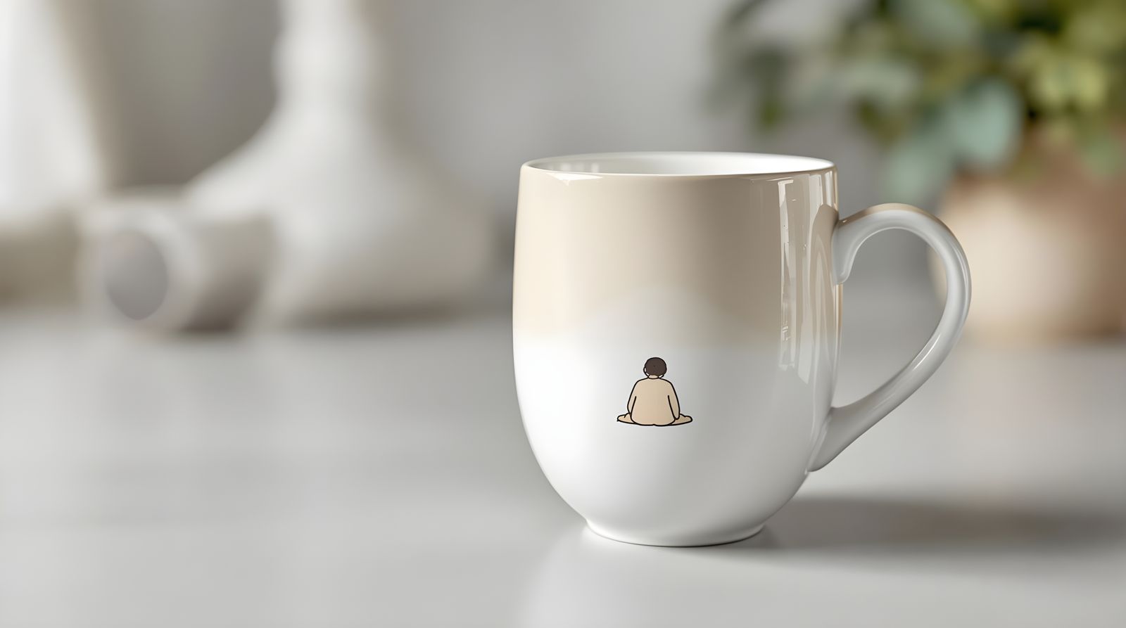 Minimalist Ceramic Mug with Cartoon Girl Artwork