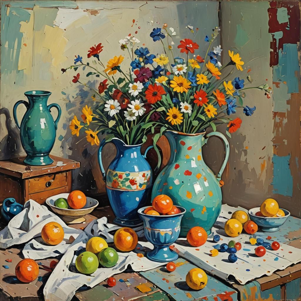 Impressionist Still Life Painting in Bold Colors