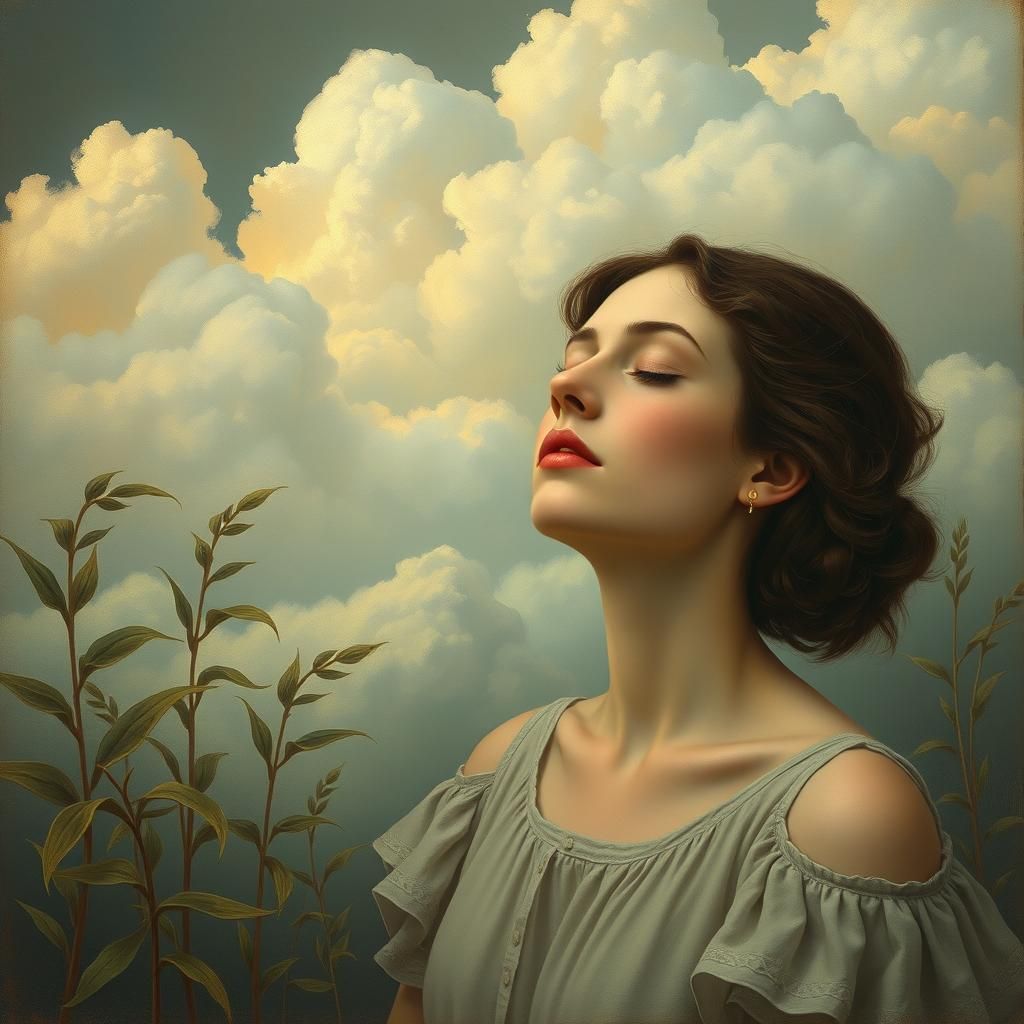 Ethereal Woman in Dreamlike Surrealism Landscape