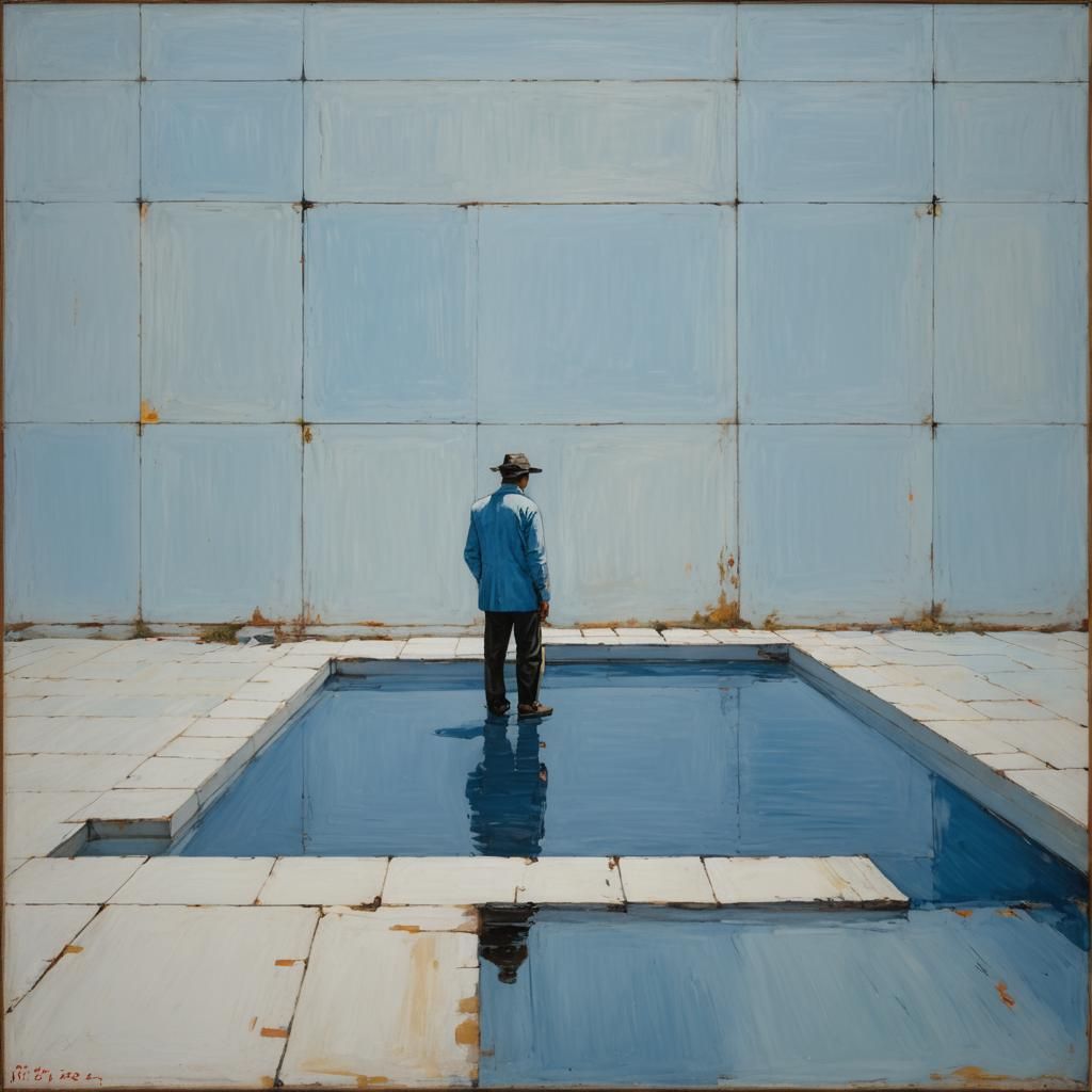 Abstract Geometric Composition with Blue Pool