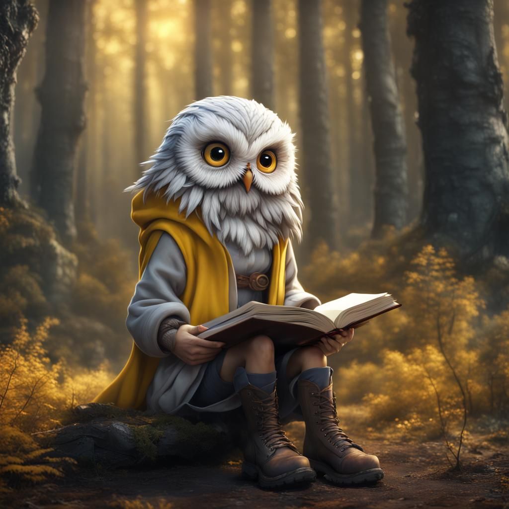 Owl Girl Finds a Book: Fantasy Concept Art
