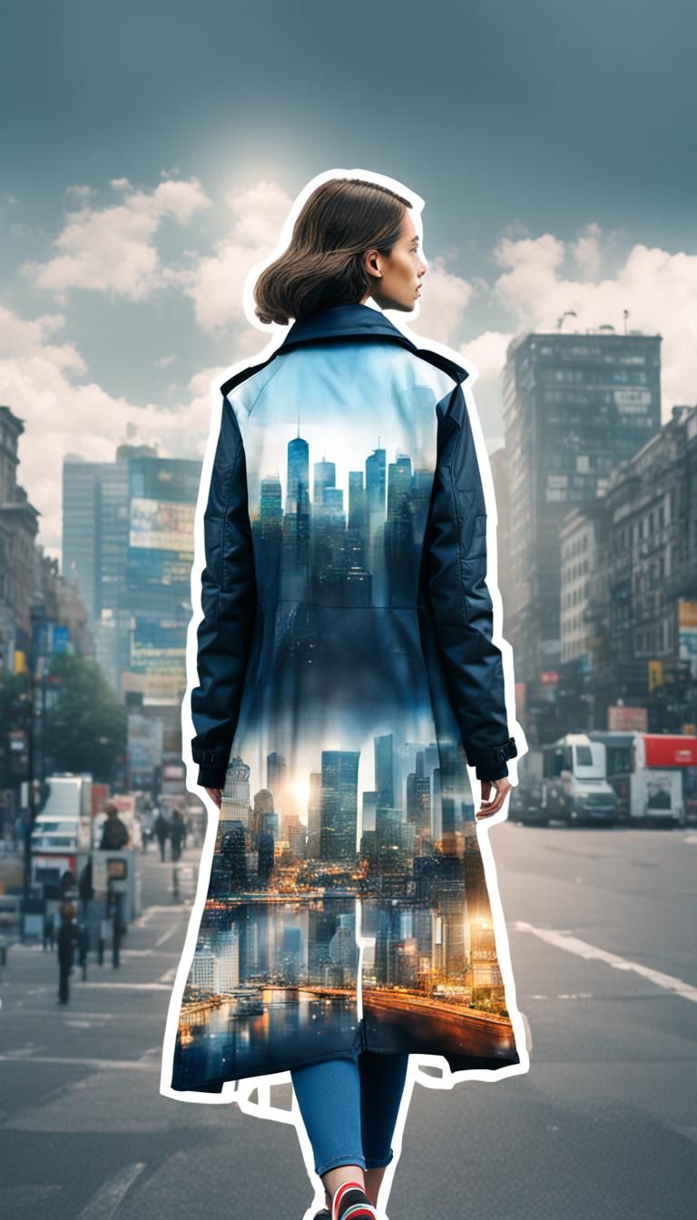 Double Exposure Jacket Merged with Cityscape
