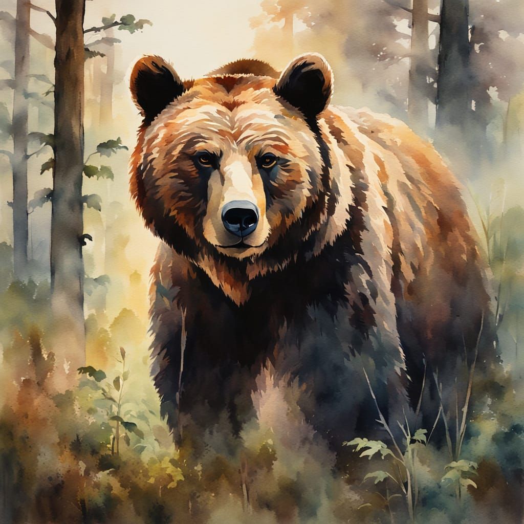 A Bear in a Whimsical Forest Landscape
