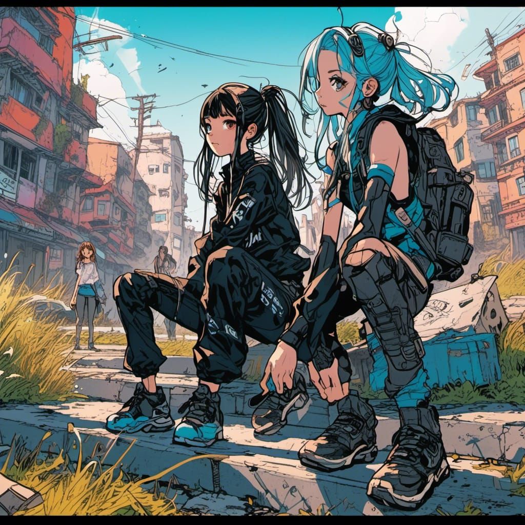 Apocalyptic Y2K Anime Girls in Studio Trigger Style