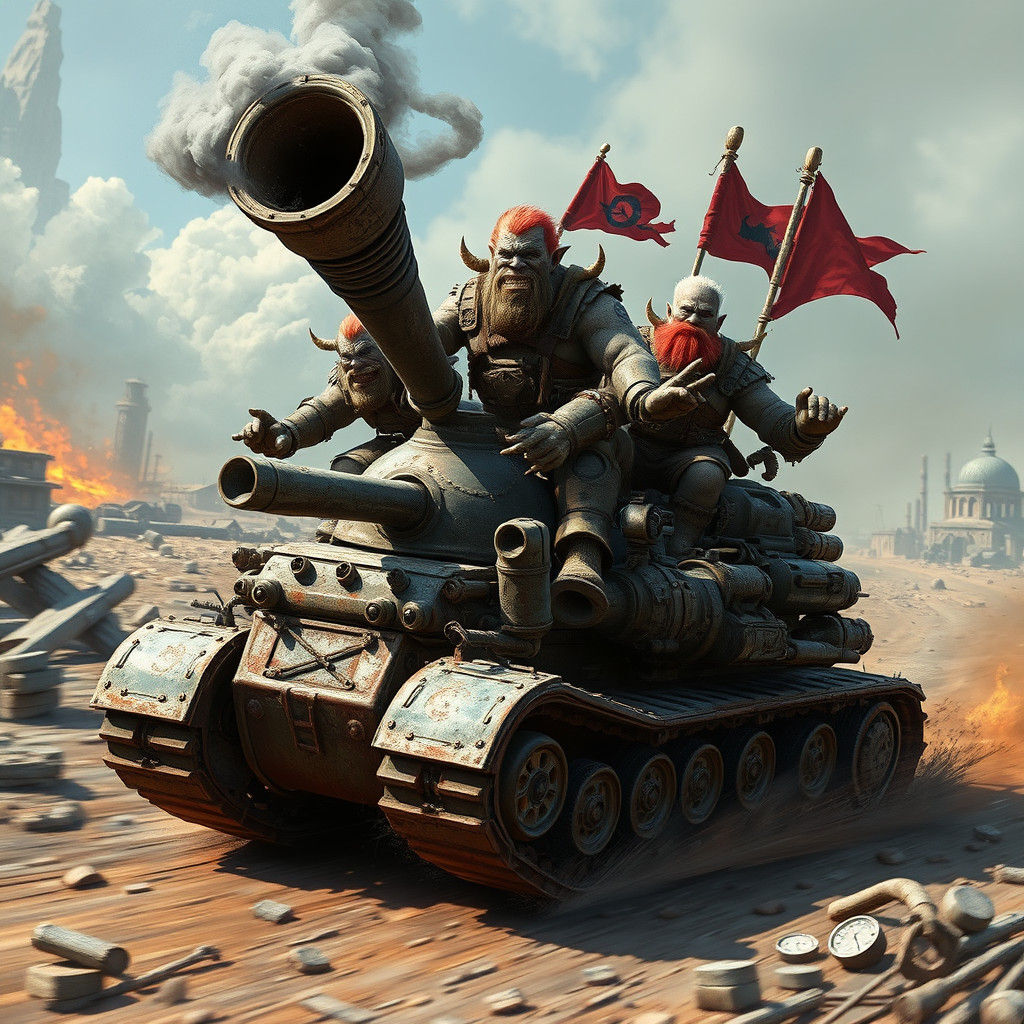 Orks Speed Through a Post-Apocalyptic Wasteland in a Tiny, R...