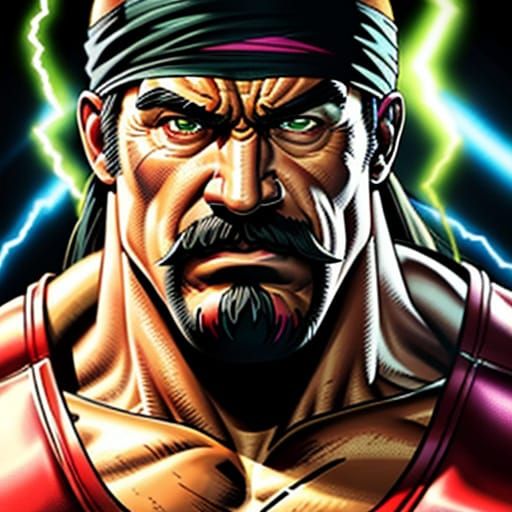 Wrestling Portrait: Hulk Hogan in Comic Book Style