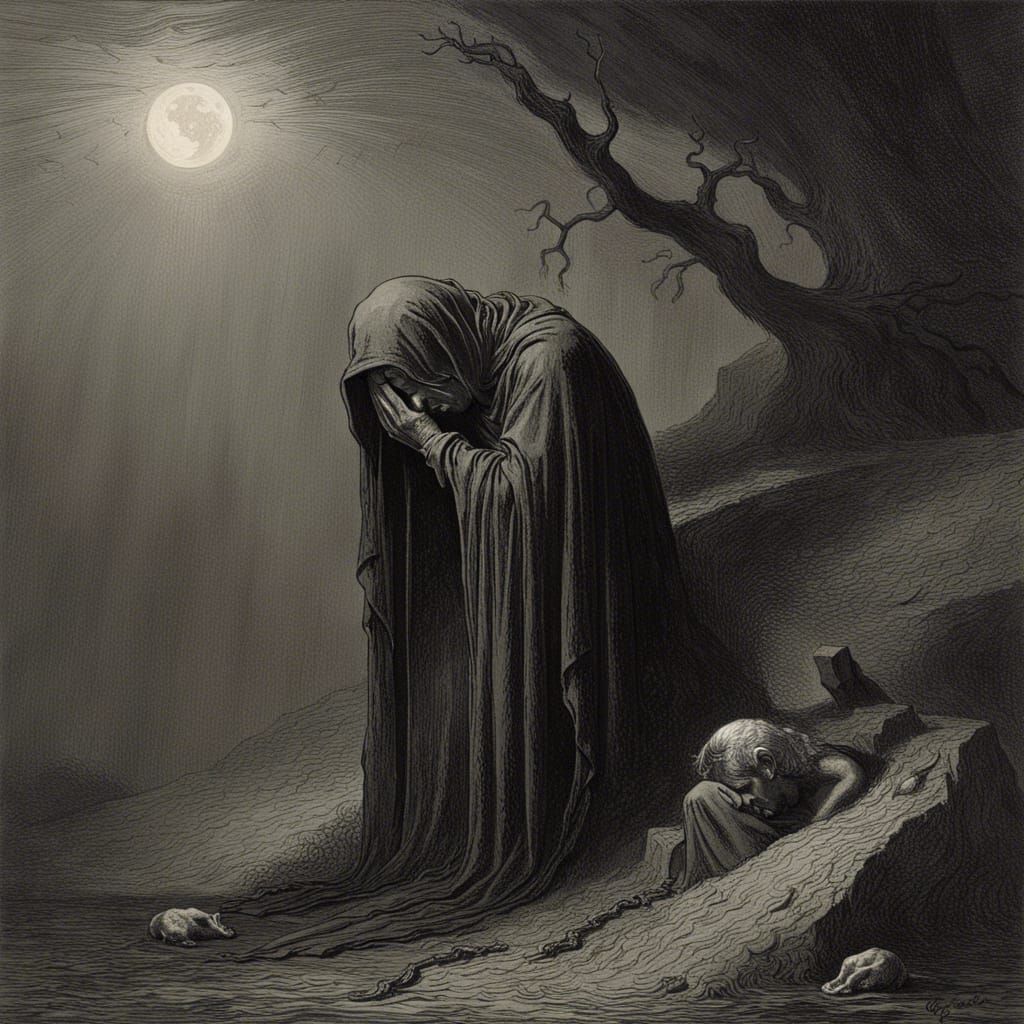Grief: Dark Fantasy Horror in Engraving Style