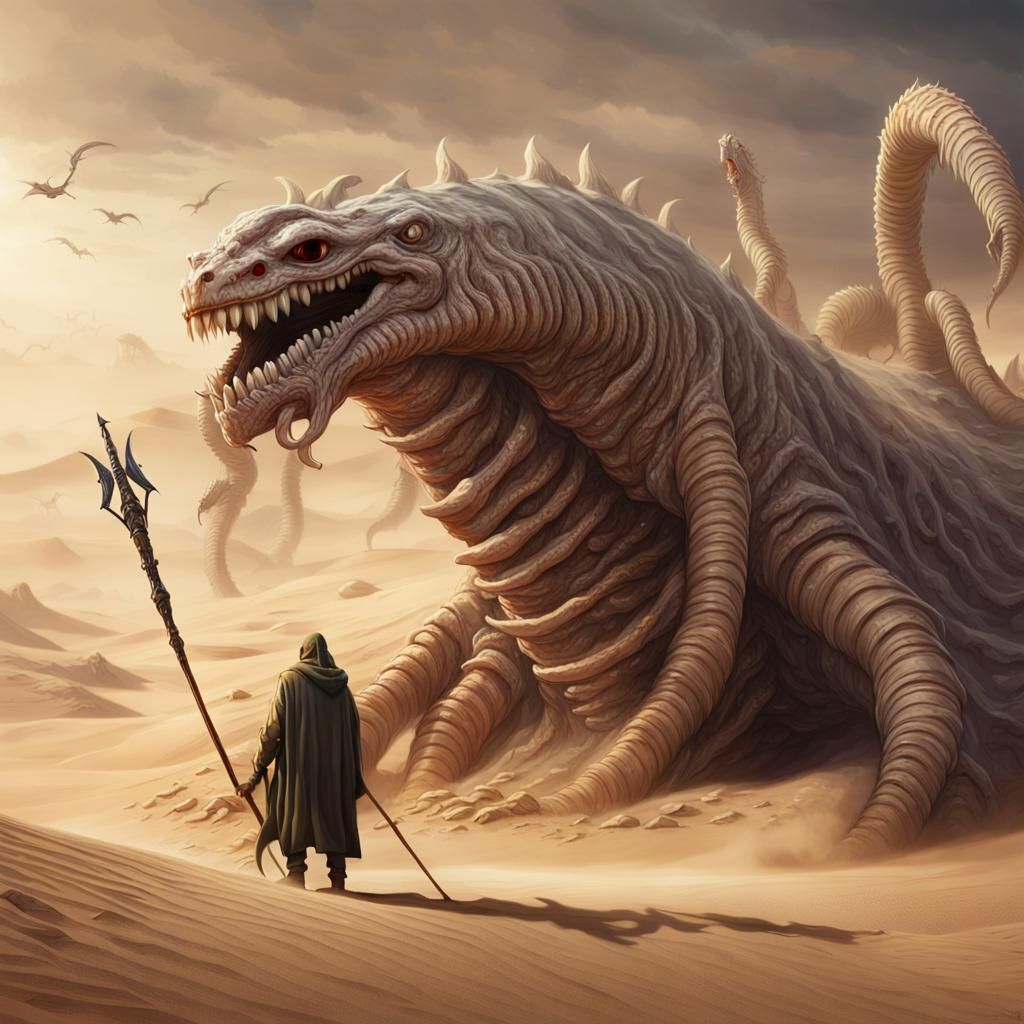 Giant Desert Worm Emerges: Matte Painting Concept Art