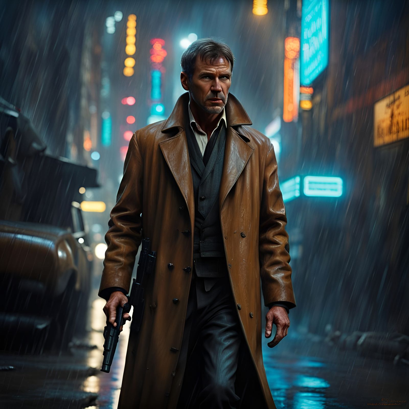 Rick Deckard in Cyberpunk Los Angeles at Night