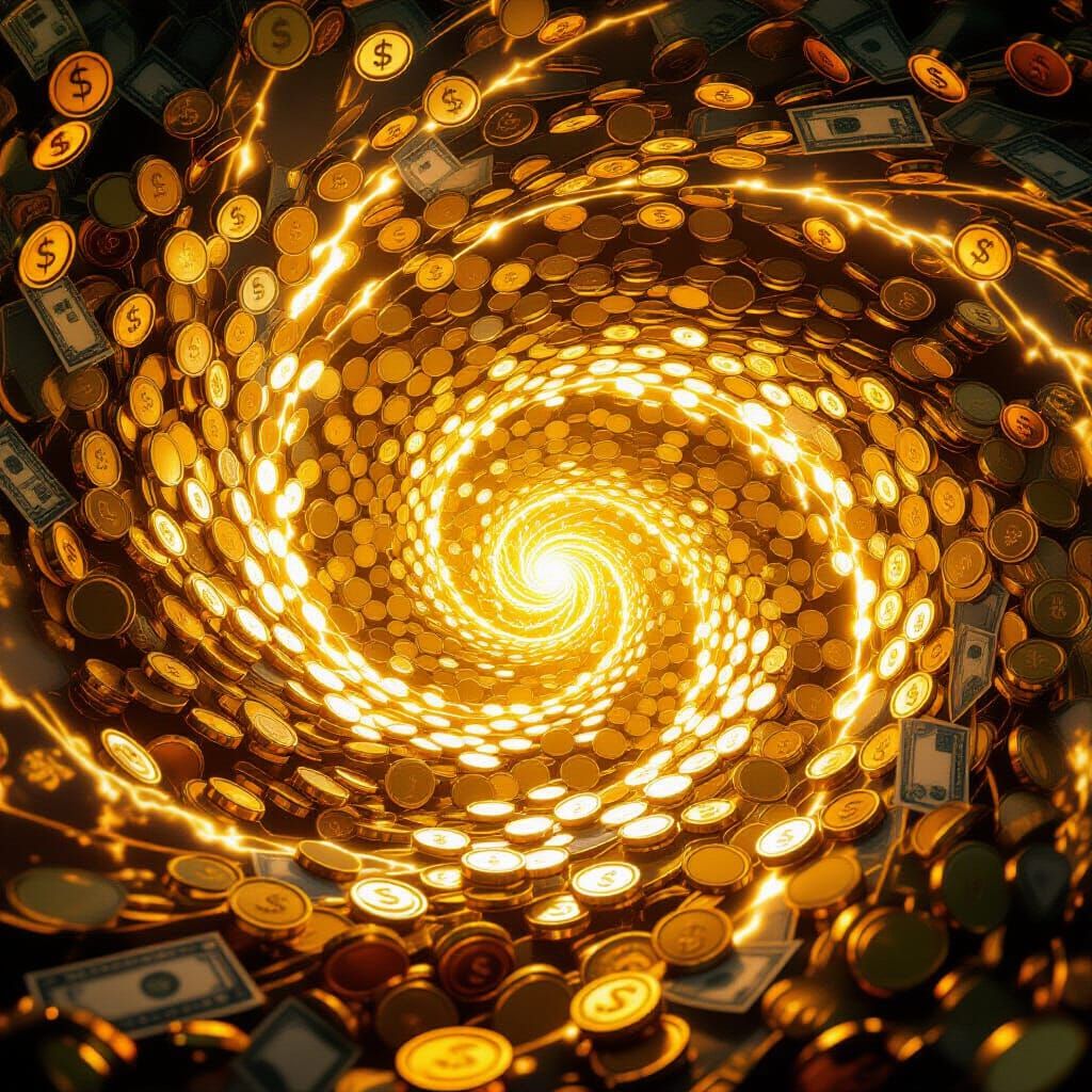 Gold Coins and Banknotes Vortex with Magical Energy