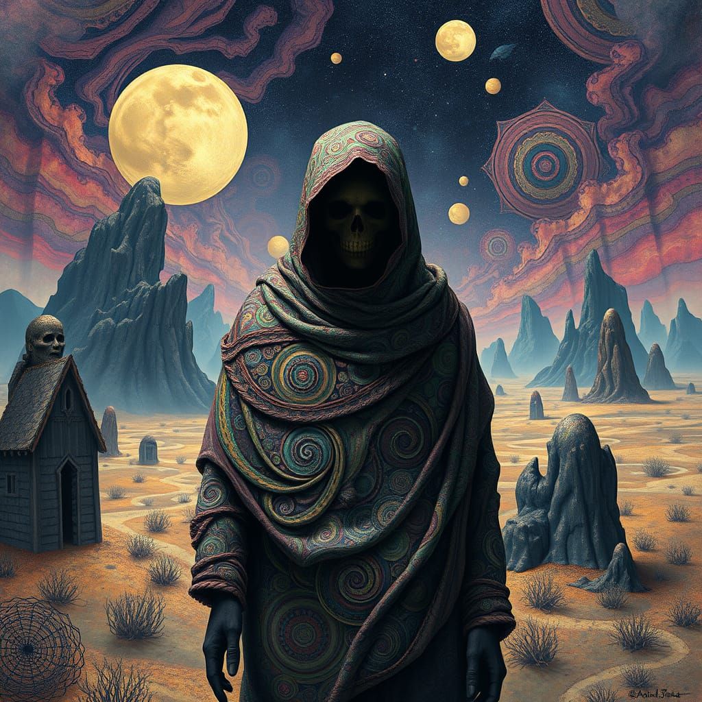 Mysterious Figure in Echoing Dreamscape, Digital Art