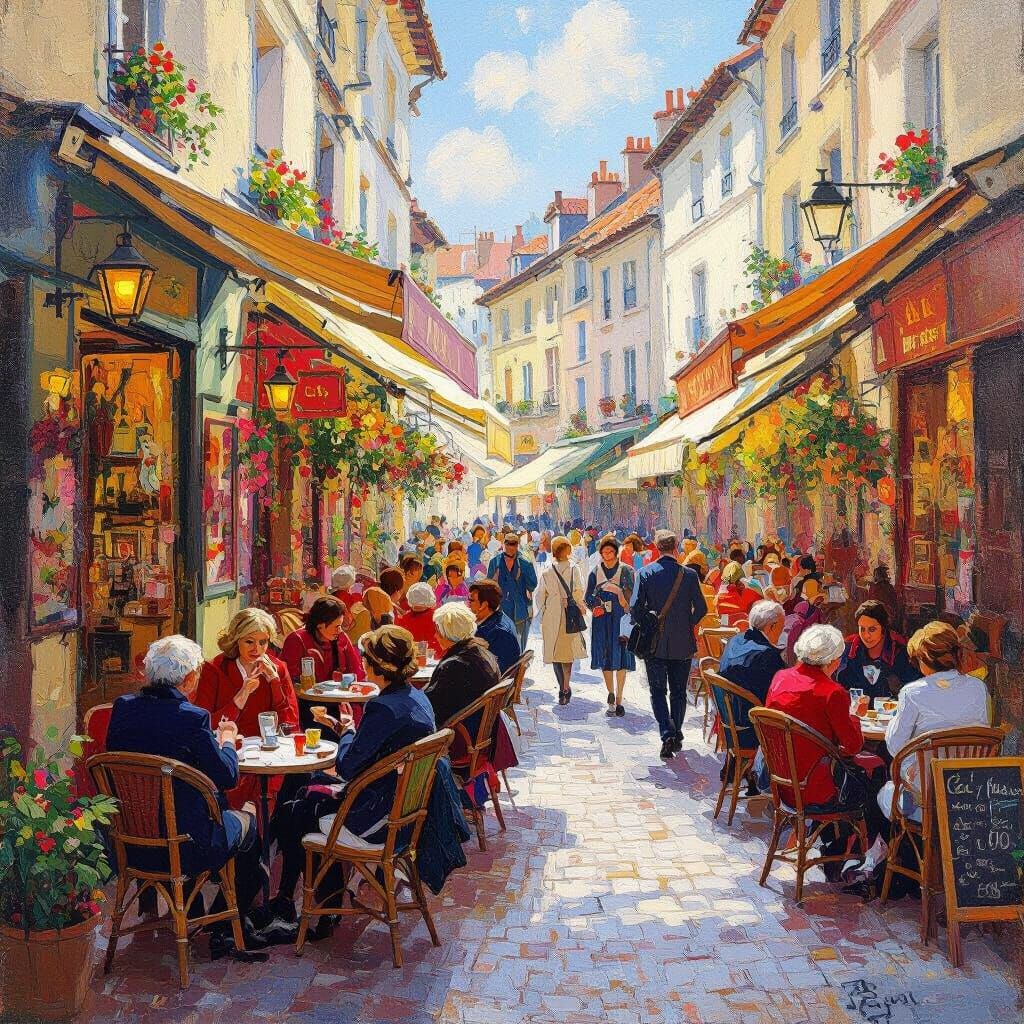 Festive Street Scene in Impressionist Style
