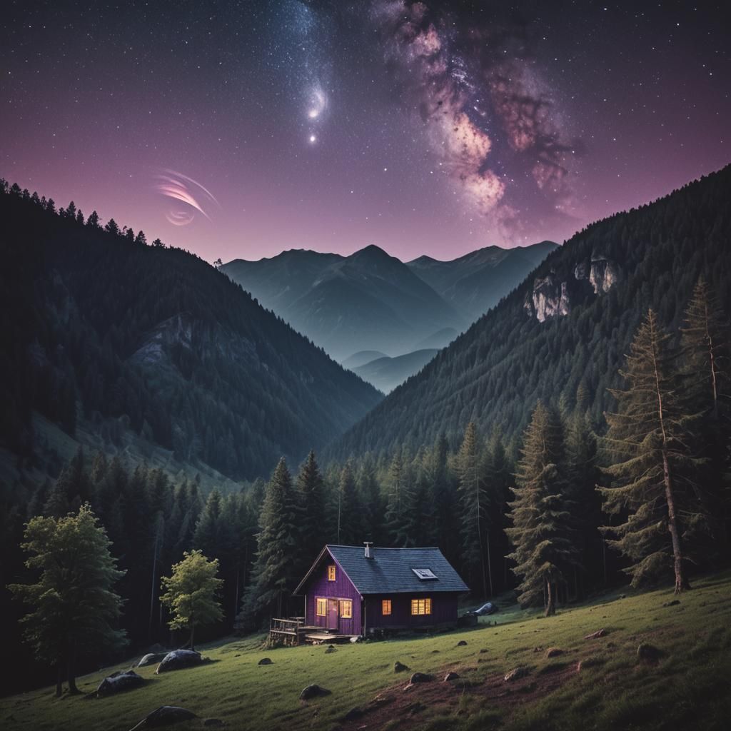 Jupiter Over Mountain Cottage: Cinematic Film Still