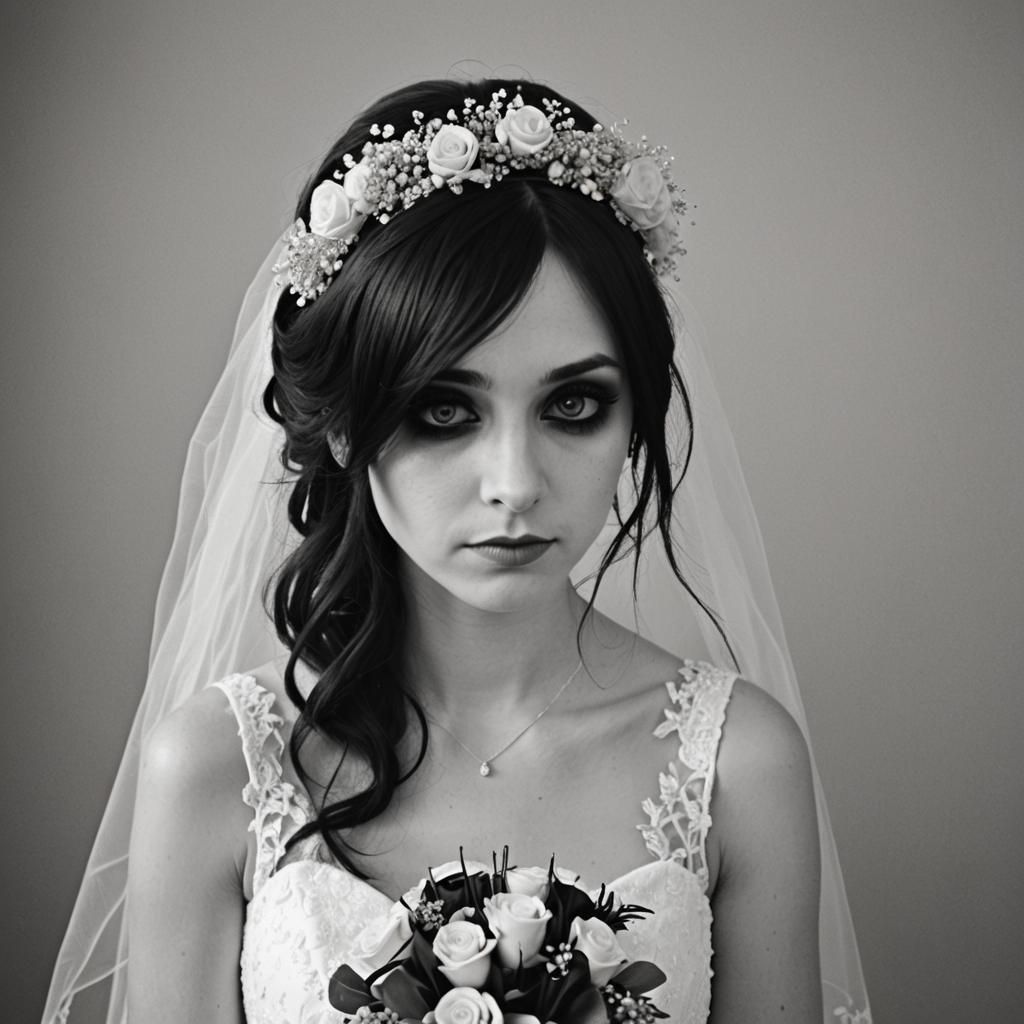 Emo Bride's Wedding Day: A Black and White Photo