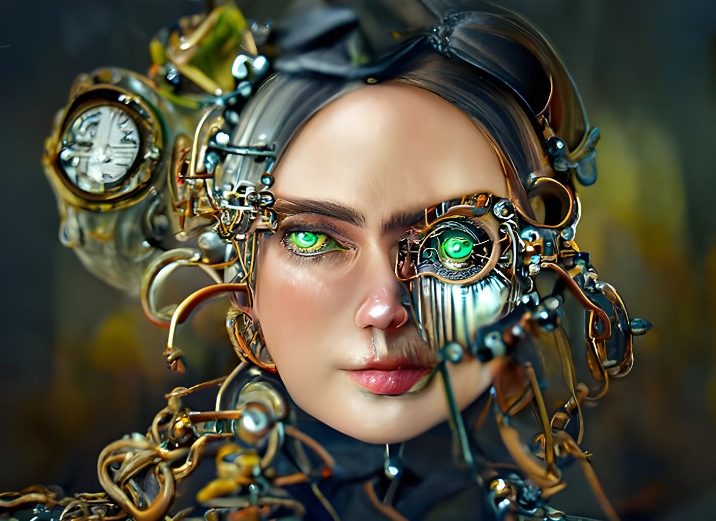 Clockwork Woman Portrait in Steampunk Sci-Fi Style