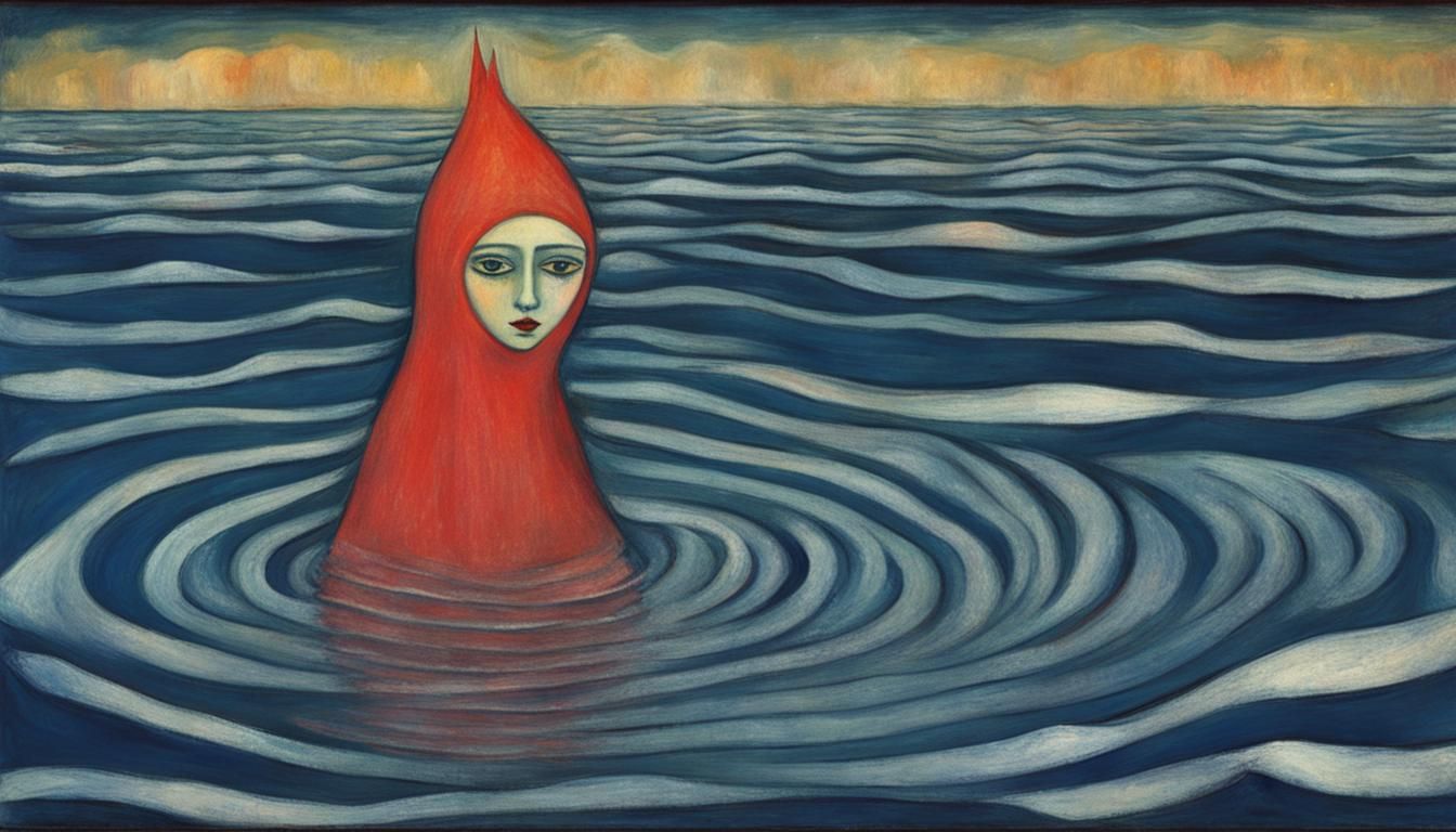 Demon Girl Drowning in Snowy Sea: Expressionist Art