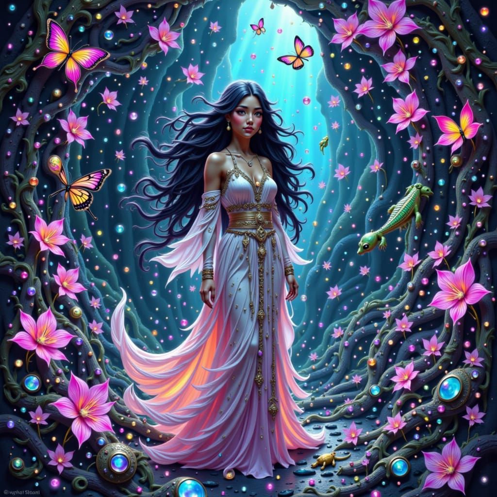 Neon Ink Cave Adventure with Mythical Creatures