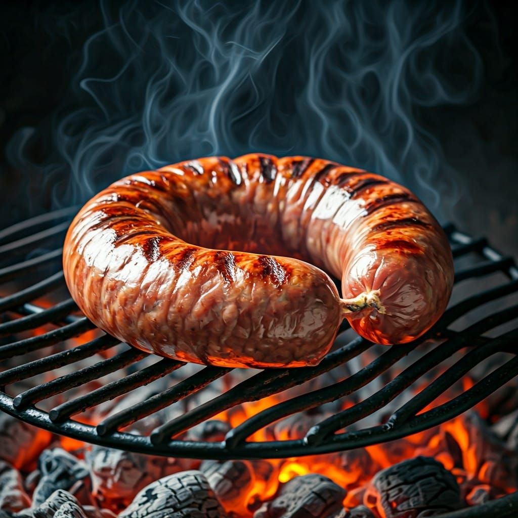 Sizzling Pofadder Sausage on Braai in Impressionist Style
