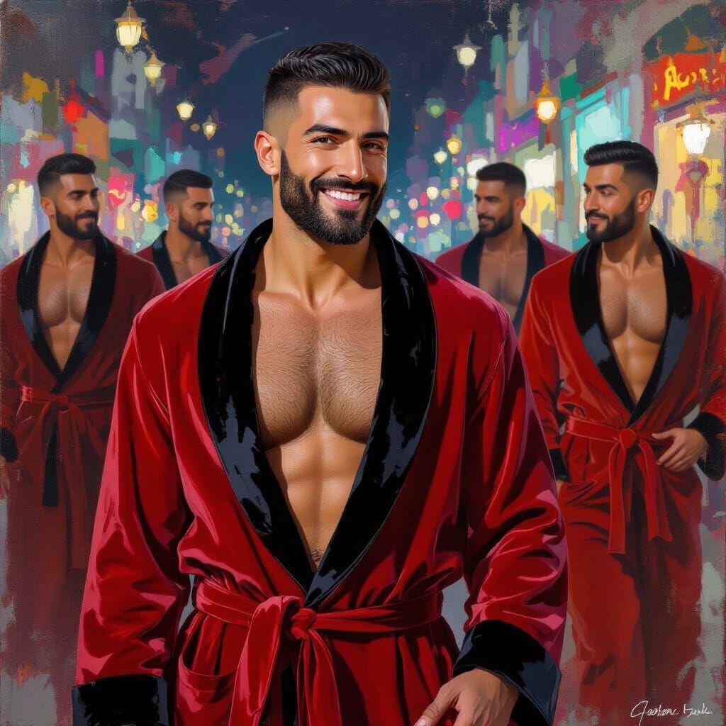 Handsome Turkish Man Portrait in Impressionist Impasto Style