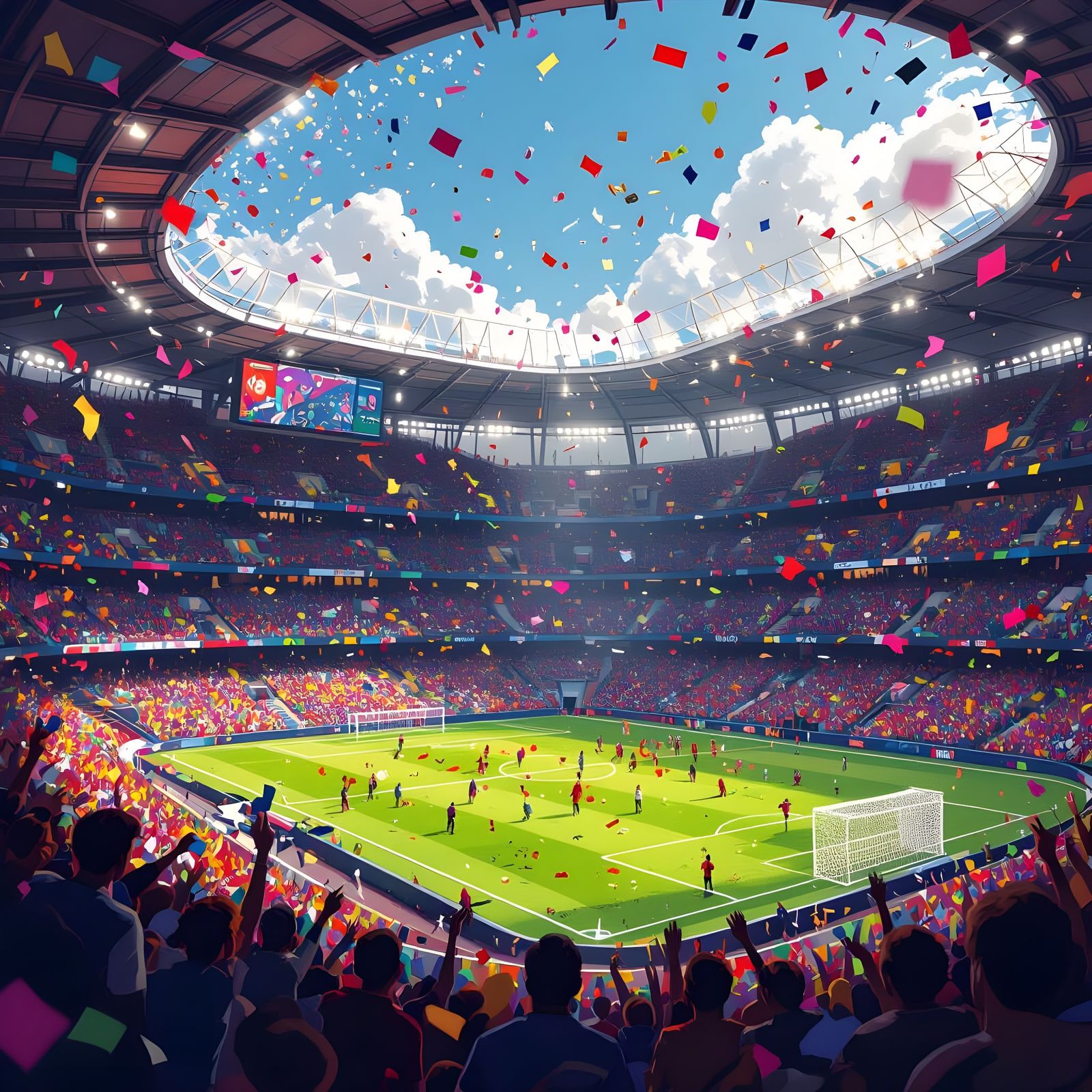 Vibrant Soccer Stadium with Confetti