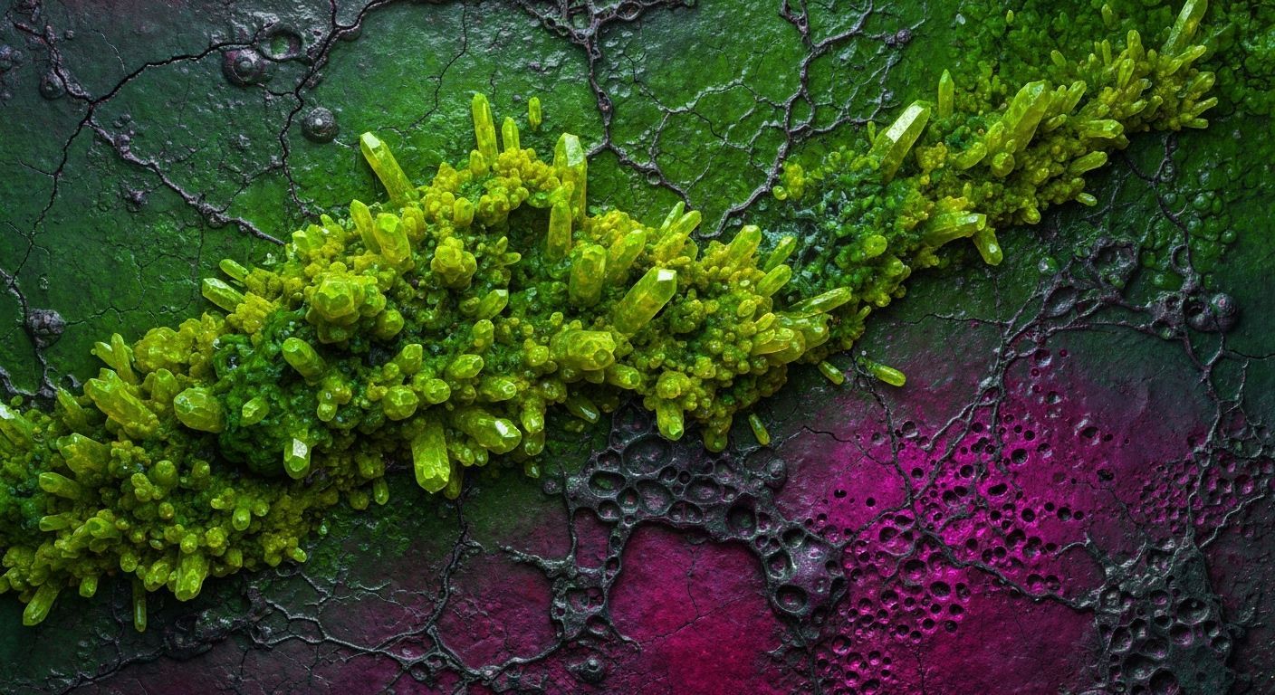 Bioluminescent Fungal Growth on Organic Mineral Wall Texture