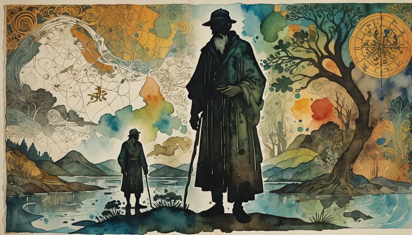 Watercolor Double Exposure: Mysterious Old Man