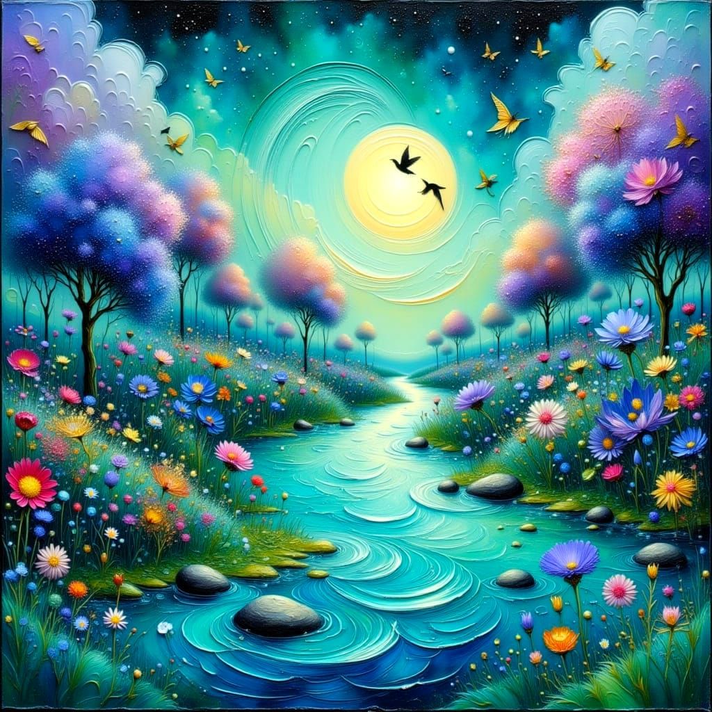 Surreal Turquoise Seascape in Impasto Oil Style