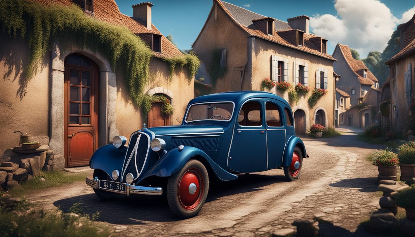 1936 Citroen in French Village: Matte Painting