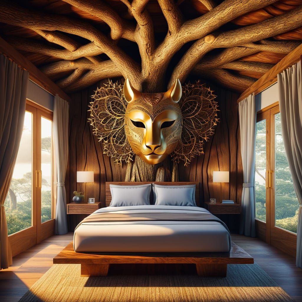 Tree Trunk Bedroom with Fractal Patterns in 3D