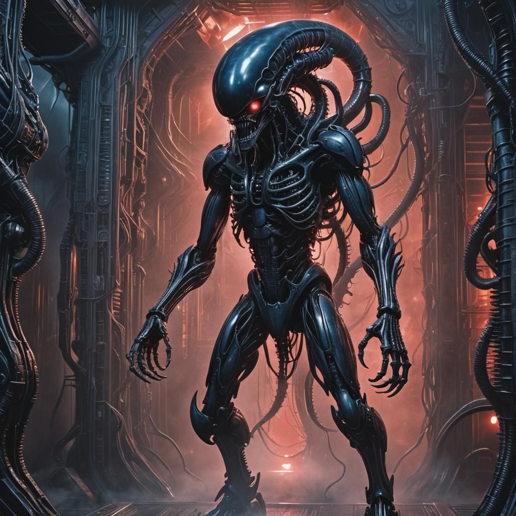 Borgified Xenomorph in Biomechanical Cyberpunk Style