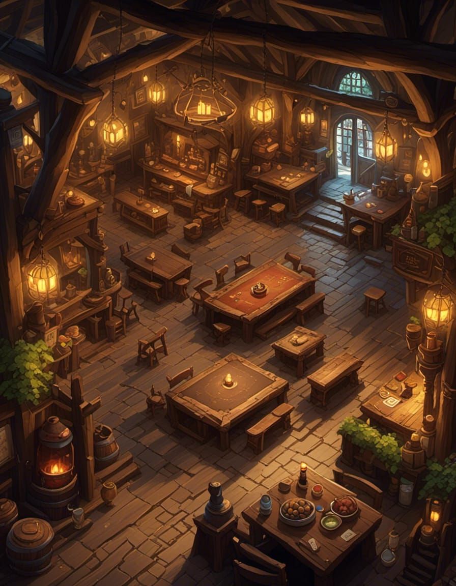 Tavern Interior Top-Down Battlemap for Fantasy RPG