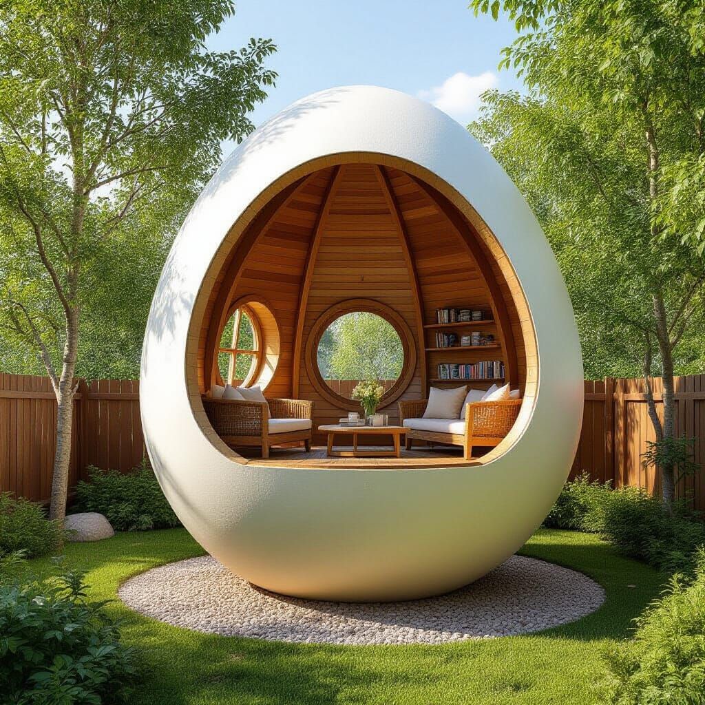 Cozy Tiny House Inside a Giant Egg
