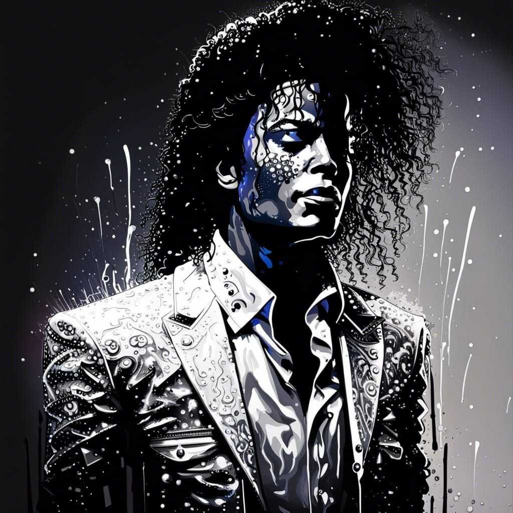 Michael Jackson Silhouette in 80s Splash Art Style