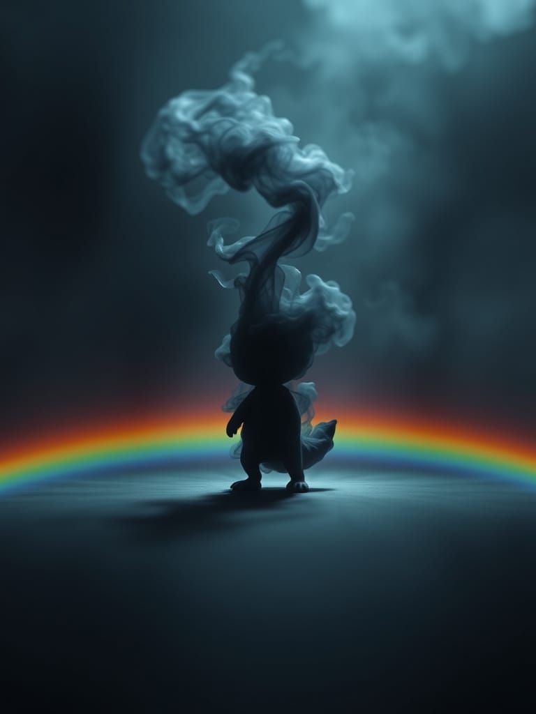 Smoky Creature on Rainbow Light in Digital Painting Style