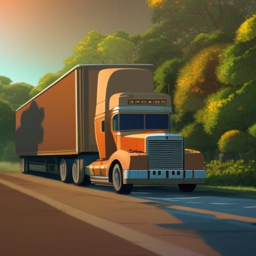 Semi Truck in Studio Ghibli Anime Style