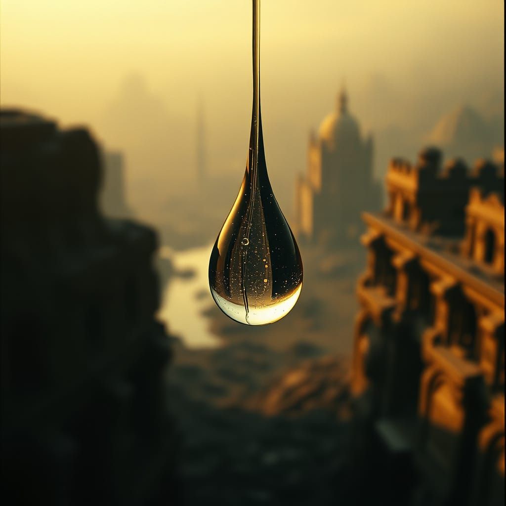 Water Droplet Reflects Apocalyptic Landscape in High-Contras...