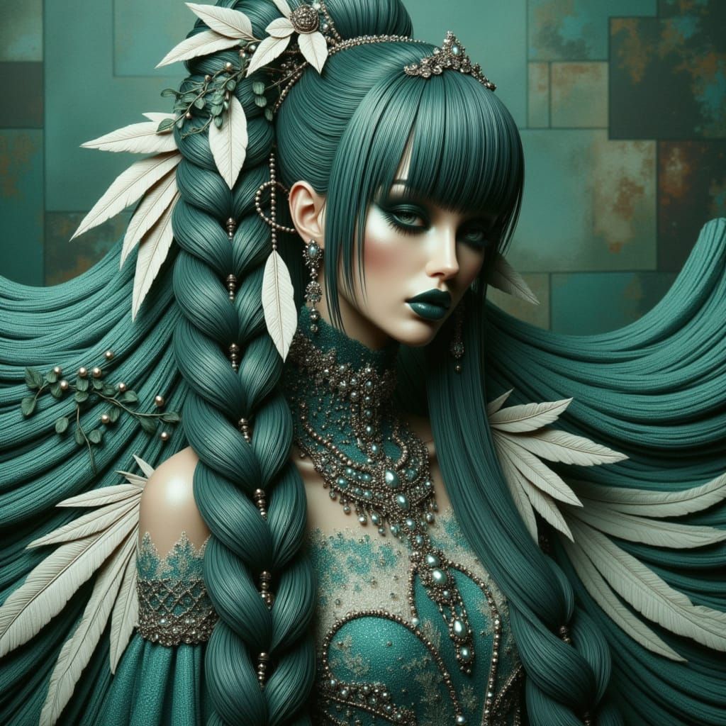 Iridescent Figure with Green Hair, Dreamy Digital Art