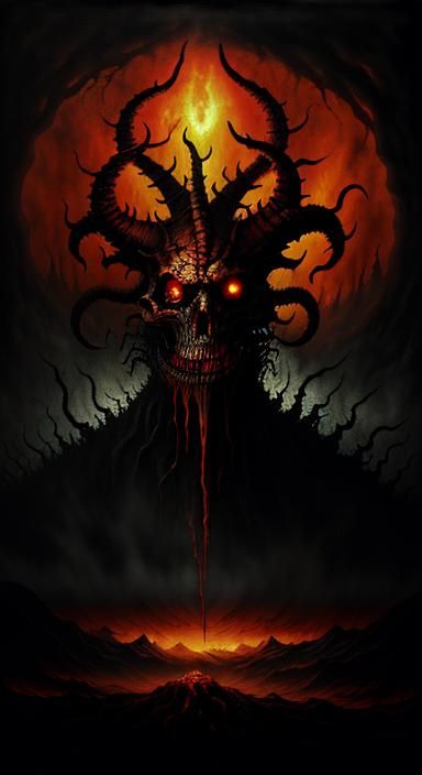 Nightmarish Demon in a Hellish Landscape