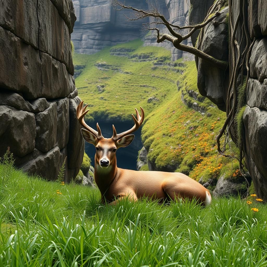 Serenely Lying Trophy Buck in Enchanted Miniature Meadow