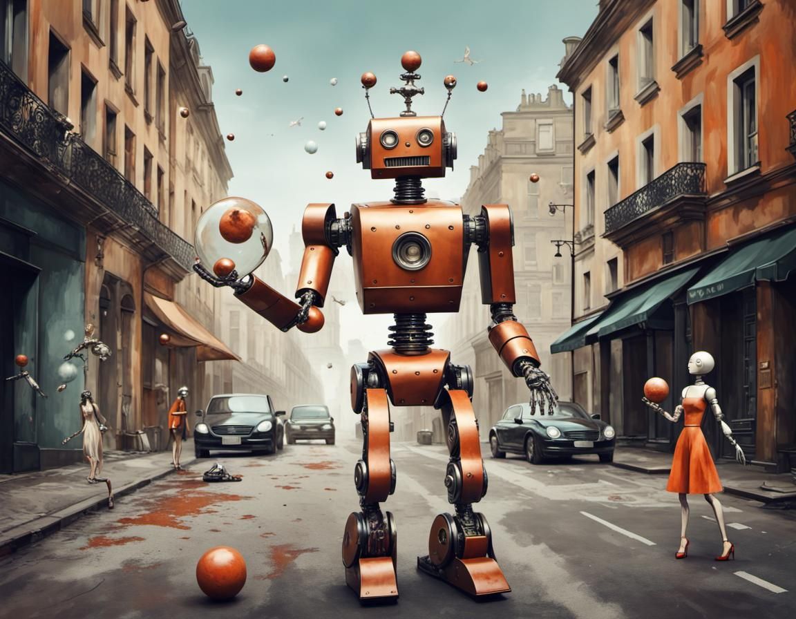 Robot Juggling on Luxurious Street: Abstract Art