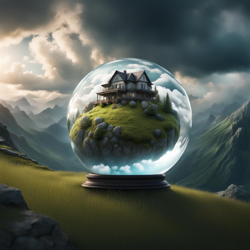Glass Sphere Encapsulating a Mountain House
