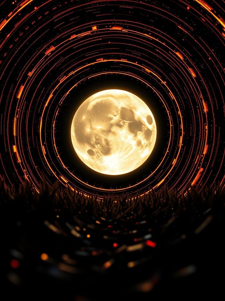 Epic Neon Harvest Moon in Alcohol-Ink Art