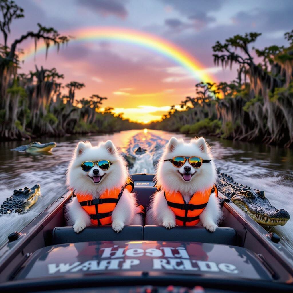 Pomeranians in Life Jackets Brave Everglades Airboat Ride wi...