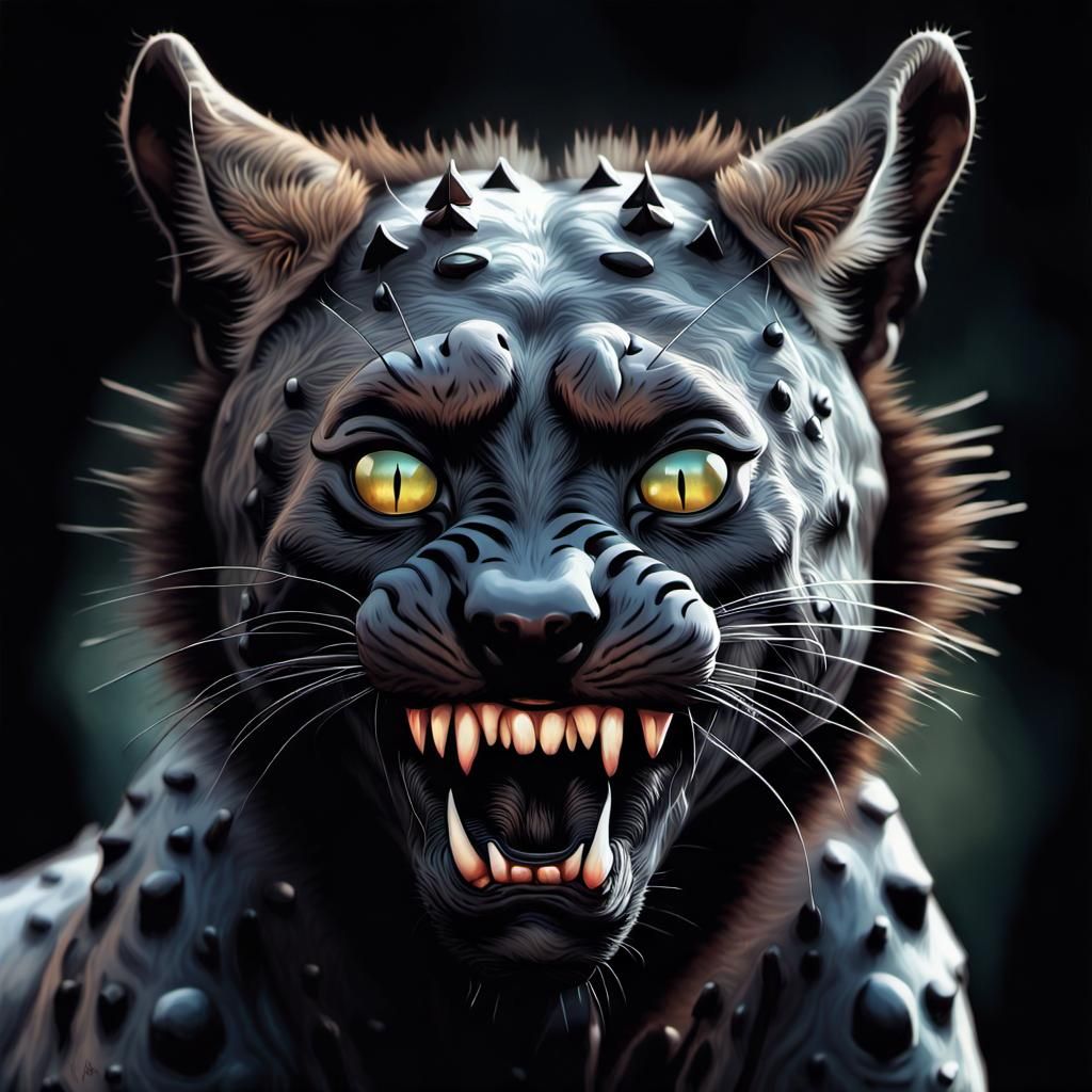 Hyperrealistic Scary Panther in a Dark Fantasy Wonderland