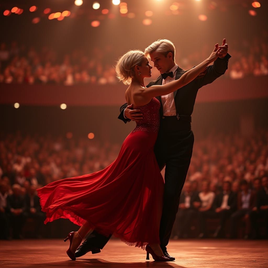 Paso Doble Dancer in Dramatic Pose with Silver Hair