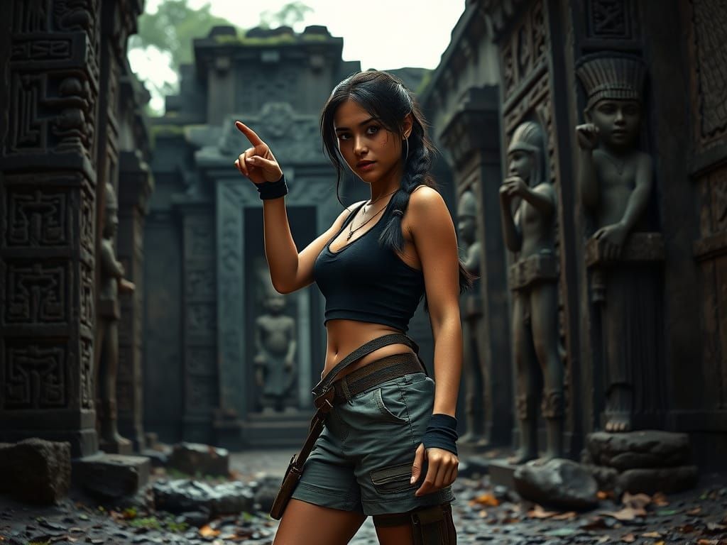 Lara Croft Inspired Adventurer at Inca Ruins
