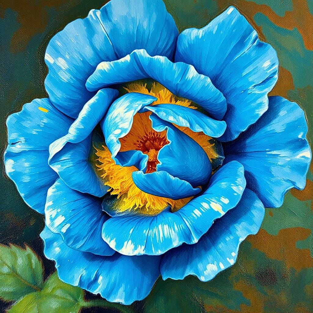 Blue Rose Impasto Painting in Expressionist Style