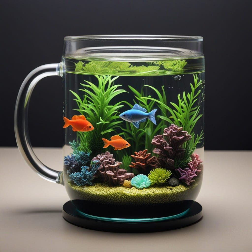 Mini Aquarium in a Glass Mug, Underwater Lighting